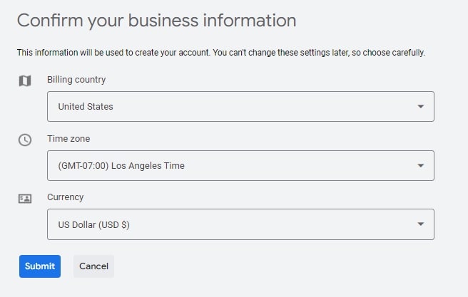 filled out Business Information Confirmation Form