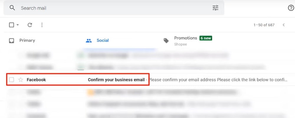 email from Facebook to confirm your business email