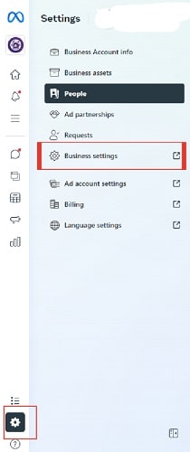 Meta Business Suite business settings screen